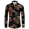 Men's Casual Shirts Halloween Pattern Autumn Beach Hawaiian Tops Floral Horror Retro Social Streetwear Long Sleeve Oversized Vintage Clothes