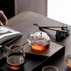 Bule de chá de vidro transparente de pequena capacidade 200ml com filtro resistente ao calor flor chaleira de chá doméstico kung fu bule de chá 240124
