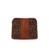 Short Fur Leopard Shell Cosmetic Bag Monogramming PU Strap Makeup Bag Light Weight Multi Purpose Handbag DOMIL2669