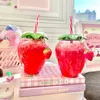 Water Bottles 500ml Strawberry Straw Bottle Cute Summer Portable Plastic Cup Cartoon Kawaii Girl Student Kids Drinking Juice