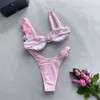 Damen-Bademode, sexy Blume, leuchtendes Rosa, Push-Up-Bikini, 2024, Damen-Bademode, Unterwäsche, Bademode, hochgeschnittene Bademode, enges Bikini-Set J240131