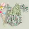 Rompers 0-18mths baby girls romper set haibrand with hairband with hairbandのウサギの花のプリント袖の幼児