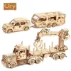 Ury 3D Wooden Puzzle Movable Retro Biplane Crane Bulldozer Handmade Assembly Truck Model DIY Toys Decoration Gift for Kids 240122