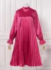 Vestidos casuais 2024 zanzea mulheres plissadas moda primavera verão ol festa vestidos oversized sólido puff manga joelho comprimento robe 1