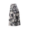 Women's Pants Women Loose Wide Leg Retro Print Skirt With High Waist A-line Design Ankle For Mid-aged