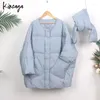 Women's Trench Coats Winter Oversized Thickened Light Blue Bubble Coat Parkas High Street Loose Zipper Scarf Collar Puffer Mid Long Duck