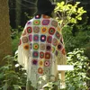 Maglieria da donna Boho Floreale all'uncinetto Vintage Scava fuori Poncho con scialle lavorato a maglia con nappa Donna Retro Mori Girl Arts Maglione colorato fatto a mano