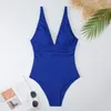 Dames Zwemkleding Eendelig badpak voor dames Diepe V-hals Geribbelde beugel Hoge taille Bikini Effen Roze Zwart Badpak Ruglooze