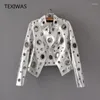 Damenjacken TEXIWAS Frauen Luxusjacke 2024 PU-Leder Metall Kreis Nieten aushöhlen Löcher Top Streetwear Outwear Mantel Kleidung