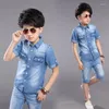 Set di abbigliamento Abbigliamento per ragazzi Set estivo 2 pezzi Camicia da cowboy Pantaloncini Pantaloni casual a maniche corte per adolescenti