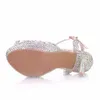 Sandals Crystal Queen Diamond Women Super High Heels Wedding Pumps 14cm Peep Shoes Platform 4CM Wristband Colorful Stiletto