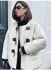 Femmes Fourrure Faux Cachemire Peluche Veste Femme Hiver Élégant Épaissir Chic Corne Bouton Manteau Doux Intégré O Cou Casual Dame Vêtements D'extérieur