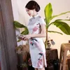 Etnik kıyafet artı 3xl 4xl 5xl 6xl saten kadın qipao vintage Çince elbise vestidos mandalin yaka klasik çiçek cheongsam