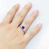 Män ring affärsring fyrkantig blå kristall zirkon diamant vit guld pläterad ring