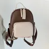 Sacs d'école Vintage élégant sac à dos pour femme couleur contrastée Mini sac à dos léger en cuir souple