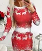 Casual Dresses Sexy Club Long Sleeve Bodycon Mini Dress Women 2024 Autumn Winter Christmas Print Party Basic Slim For Robe Femme