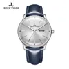 Relógios de pulso 2021 Reef Tiger RT Vestido Relógios para Homens Azul Banda De Couro Convexa Lente Branco Dial Automático RGA82381224L