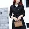 Dames Trenchcoats Herfst Winter Mode Effen Kleur Halfopen kraag Knoopriem Koreaans Lange mouwen Slim Fit Halflang Trenchcoat