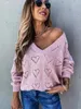 Swetery kobiet swobodny stały kolor SWEAT KOLOROWY Kobiety skoczek pullover topy moda lady puste serce kształt v dekolt z dzianiny s-2xl