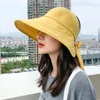 Wide Brim Hats Sun Hat Summer Women Ponytail Visor Uv Protection Bow Beach Yellow Ladies Sunhat Foldable Gorro