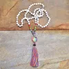 Pendant Necklaces Rainbow Natural Stones Chakra Heart-shaped Om Charm Tassel Necklace Women 108 Mala Rosary Knotted Jewelry222g