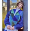 Vintage Contrast Stripe Cropped Cardigan Lantern Sleeve Loose Rainbow Knitted Tops Coat Women Fashion Sweater Street Wear 240131