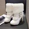 Boots Fury Womens Versatile High Heel Short Thick Barrel Snow Sparkling Rhinestone Shoes 230830