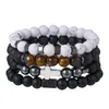 Charme Pulseiras 4 pçs/set Homens Natural Turquesa Olhos de Tigre Hematita Pedra Cruz Beads Pulseira Jóias Cubic Zircon Encantos Atacado