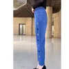 Jeans pour femmes printemps été couleur unie mode femmes haute rue poches décontractées brodées taille élastique tout-match haren pantalon