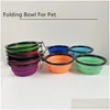 Dog Bowls Feeders Foding för PET TPE Tre storlek SIL och Cat Portable Bowl i dörr eller utomhus med Carabiner Sea Freight Drop Deliv Dhnrq