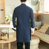 Vêtements ethniques Style chinois Noir Bleu Tang Costume Longue Veste Hommes Streetwear Printemps Rétro Robe Wing Chun Boutique en ligne Plus Taille 3XL