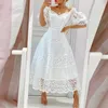 Party Dresses 2024 Y2 Style White Slim Dress Autumn Off Shoulder V-Neck Puff Sleeve Elegant Midi A-Line Club