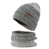 Winter Warme Hüte Für Frauen Männer Gestrickte Hut Set Thermische Fleece Skullies Mützen Outdoor Winddicht Schnee Ski Cap Männlich Schal hut 240131