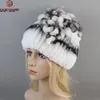 Stijl Rusland Winter Echt Bont Beanie Hoeden Vrouwen 100% Echt Real Rex Konijn Hoed Goede Elastische Gebreide Rex Konijnenbont caps 240131