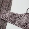 Costumi da bagno da donna Donna 3 pezzi Bikini Set Leopard Una spalla Fascia a fascia Top per TRIANGOLO Fondo Costume da bagno con gonna Cover Up Costume da bagno