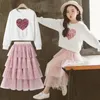 Flickklänningar Fashion Girls Dress 2024 Spring Autumn Kids Sweater 2st Casual Children Long Sleeve For Teen 8 10 12 Year