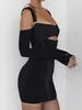 Casual Dresses Hirigin Hollow Out Sexy Party Dress for Women Spaghetti Srtap långärmad bodycon mini eleganta kvällskläder