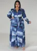 Robes de grande taille Wmstar pour les femmes cravate colorant imprimé avec poches Slash mode fête Maxi robe en gros goutte