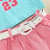 Clothing Sets 1-6Y Kids Summer Clothes Baby Letter Printed Sleeveless Tank Tops Pleated Short Skirts With Belt Children Casual Outfits