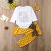 Citgeett Spring Born Baby Girls Close Tops Sunshine Romper Dot Bow Knot Long Yellow 바지 3pcs 가을 세트 의상 024m 240127