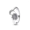 Cluster Rings 2024 925 Silver Ring Celestial Sparkling Moon &Sun Original Pandor S925 Finger DIY Women Fine Jewelry