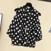 Women's Blouses Summer Round Neck Short Sleeve Chiffon Shirt Women Polka Dot Printing Off Shoulder Hollow Tops 2024 Elegant Loose Pullovers