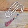 Collane con ciondolo Arcobaleno Pietre naturali Chakra Collana con nappa con ciondolo Om a forma di cuore Donna 108 Mala Rosario annodato Gioielli311J