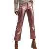 Women's Pants Spring Stylish Slim Fit Faux Leather With Mid Waist Zipper Closure Breathable Soft Material For Club Party