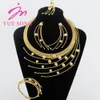YM couleur or ensemble de bijoux pour femmes Dubai mariage africain collier de mariée boucles d'oreilles en cuivre anneau réglable éthiopien fleur bracelet 240118