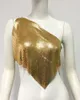 Women's Tanks Shiny Rhinestone Metal Camisole For Women Sexy Backless Single Shoulder Side Split Tank Tops Cocktail Party Club Y2K Crop Top