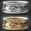 Creative Unusual Face Jewelry Carving Gaze Both Eyes Golden Rings Size 7-12 Men And Women Charm Halloween Gifts MENGYI Cluster244h