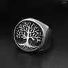 Klusterringar Valily 316L Titanium Steel Gold Color Tree of Life Ring Punk Rock Men's Jewelry Christmas Gift US Size 7-14 Drop