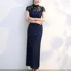 Ubranie etniczne Panie Cheongsam sukienka Elegancka vintage chińska koronkowa maxi z stojącą kołnierzową dzieloną kobietą klasyczny Qipao dla