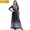 Vêtements ethniques Moyen-Orient Mode Velours Imprimer Dubaï Abaya Turquie Kaftan Islamique Femme Musulmane Maxi Robe Ramadan Arabe Robe Modeste